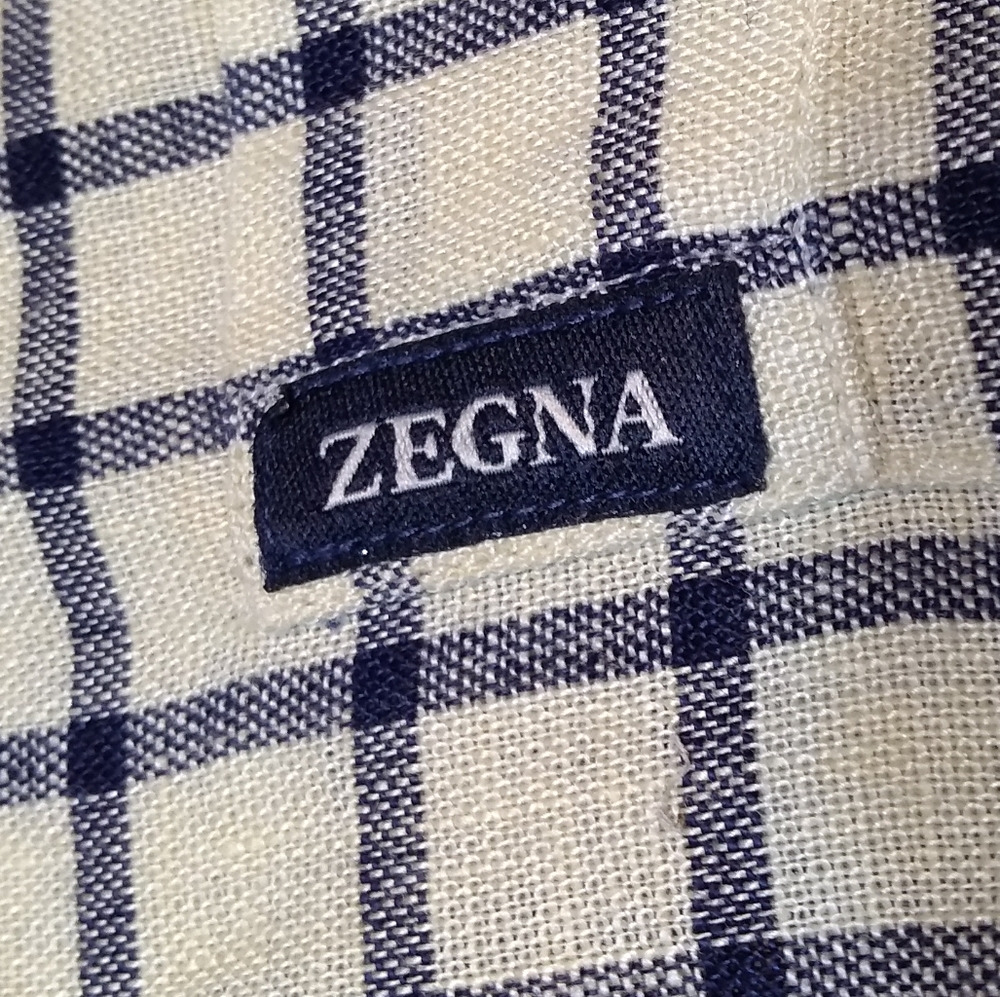 Eremenegildo Zegna Men's Collared Shirt, Sz XL 100% Linen Cream with Blue… - Picture 4 of 12
